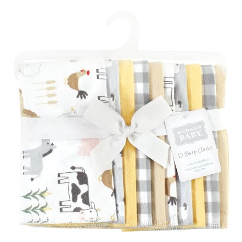 Image of Hudson Baby Unisex Baby Cotton Poly Flannel Burp Cloths, Cute Farm 10-Pack, One Size