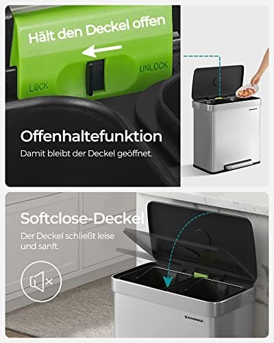Songmics Selective Tri Kosz na Śmieci, Srebrny, 2 x 30 l