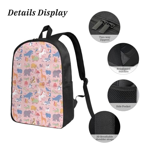 Animal Name Alphabet Chart A B C 17 Inch Backpack Sets Lunch Bag Lightweight Daypack for Men Women 3Pcs3