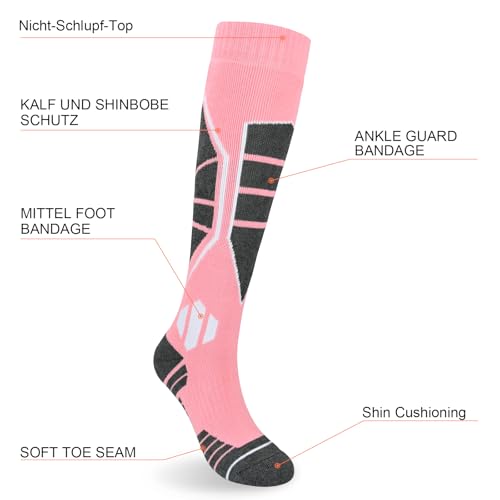 ouhos 2 pares de calcetines térmicos de esquí para mujer, calcetines gruesos de alto rendimiento para caminar, calcetines cálidos hasta la rodilla para invierno, clima frío, nieve, snowboard - imagen 5