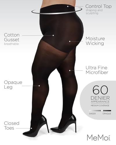 Image of MeMoi Plus Size Curvy Control Top Tights, Comfortable and Lightweight Tummy Control Tights - Sizes 1X-7X