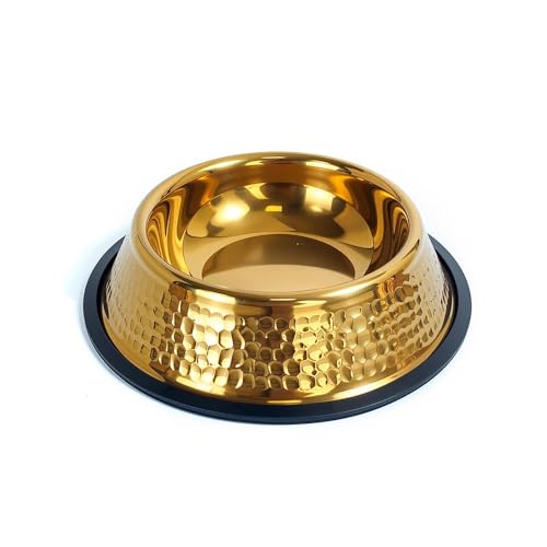 Ciotola per cani in acciaio inox, ciotola per l'alimentazione del cane, piatto antiscivolo in acciaio inox (oro)