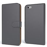 EAZY CASE Tasche kompatibel mit iPhone 5C Schutzhülle mit Standfunktion Klapphülle im Bookstyle, Handytasche Handyhülle Flip Cover mit Magnetverschluss & Kartenfach, Kunstleder, Anthrazit