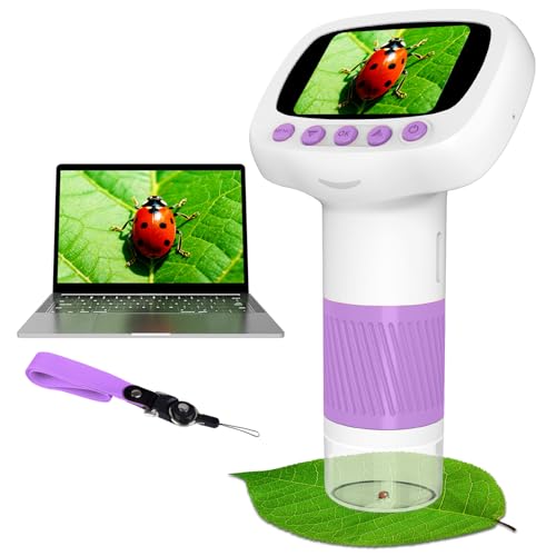 Mikroskop für Kinder ab 3 Jahren, 1000X Tragbares Handmikroskop mit 2'' HD-Bildschirm, Digitales Edubini Taschen Mikroskop, Weihnachten Geburtstag für Kinder