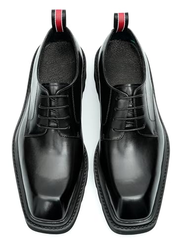 Santimon Mens Oxfords Brown and Black Dress Shoes Formal Business Lightweight Square Toe Derby Wedding Prom Casual Leather Shoes for Men4