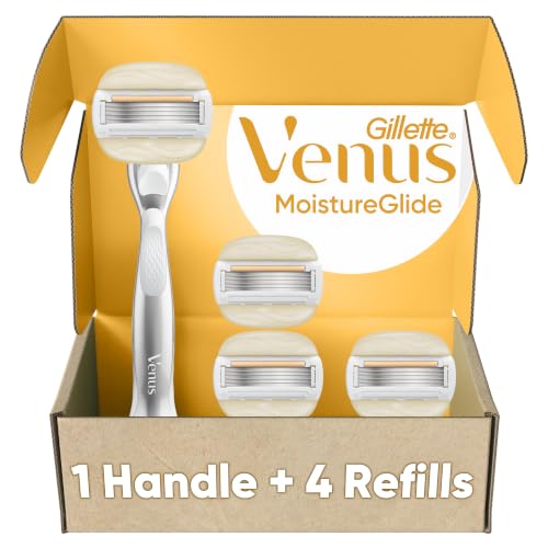 Gillette Venus Razor for Women, MoistureGlide plus Argan Oil, Durable Metal Handle + 4 Blade Refills, 5-Blade Razor Cartridges, Moisture Bars - image 1