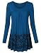Vinmatto Women's Long Sleeve Scoop Neck Floral Printed Pleated Blouse Top Tunic Shirt(M,Deep Blue)