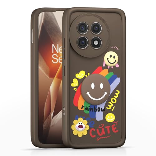 Image of Pikkme Back Cover for OnePlus 13R 5G | Soft Silicone| Cute Rainbow Smile & 3D Cartoon Flower Design | Shockproof Raised Camera Protection Bumper Case (Brown)