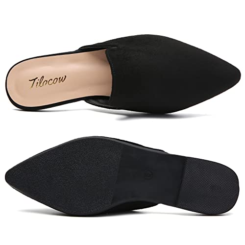 Image of Tilocow Women's Pointed Toe Flat Mules Backless Slip On Loafers