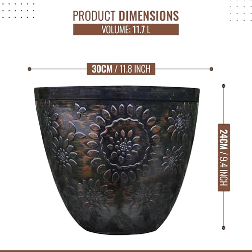 SG Traders Pack Of 2 X-Large Plastic Round Chengdu Plant Pots Indoor Outdoor Top Diameter Flower Pots with Drainage Holes, Beautiful Planters for Your Garden Needs (30, 36, 40cm)