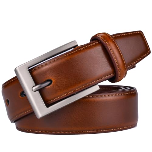 Image of beltox fine Men's Casual Leather Jeans Belts 1 1 /2 inch Wide 4MM Thick Alloy Prong Buckle Work Dress Belt for Men