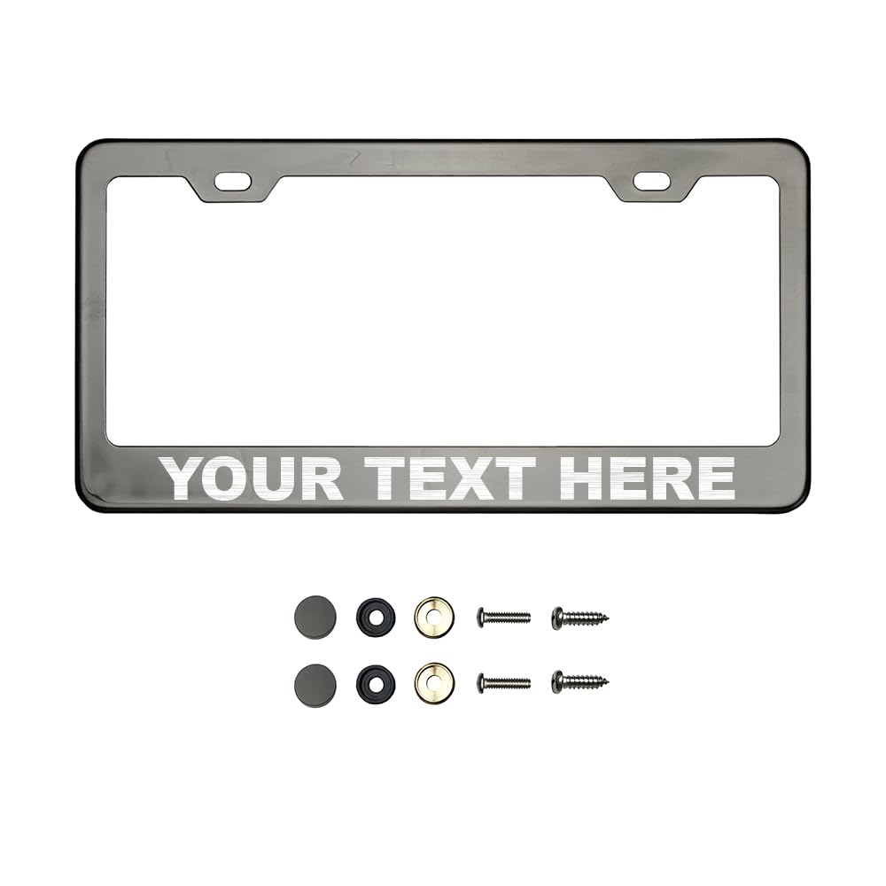 Customize Iridescent Neo Chrome T304 Stainless Steel License Plate Frame 8K Mirror Polish Finish, Rust-Resistant, Slim Design, Universal Fit, Includes Screw Caps, Washers &amp; Screws (Graphite Chrome)