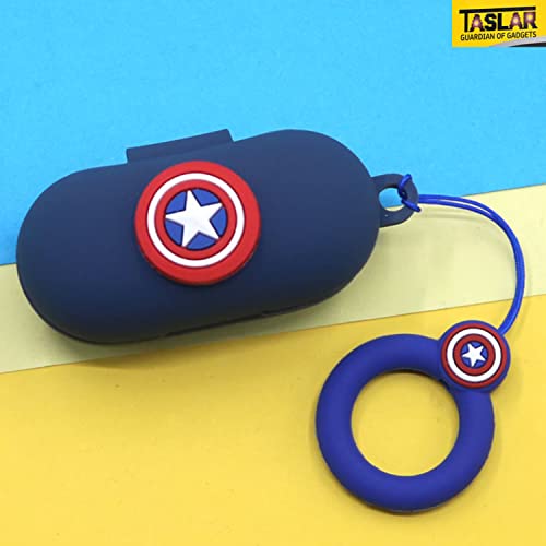 Image of TASLAR Anti-Fall Earphone Case Captain America Design Silicone Protective Cover Shell Accessories with Ring Lanyard Tide Compatible with Oneplus Buds Z2, (Blue) (ONLY CASE Cover)