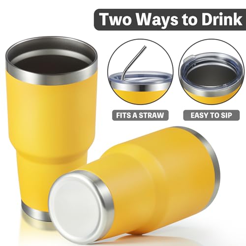 Image of MEWAY 30oz Insulated Tumbler With Lids and Straws,Stainless Steel Double Vacuum Coffee Tumbler Cup, Brush, Durable Powder Coated Coffee Cup for Cold & Hot Drinks, Office, Travel(Yellow,8 PACK)