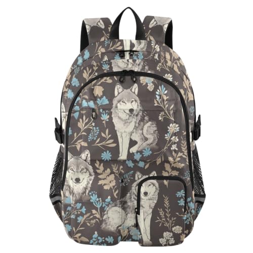 Mochilas para laptop de 17.5 pulgadas con múltiples bolsillos y diseño de lobo gris para viaje