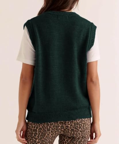Image of Women Christmas Knit Vest Top Santa Embroidery Sleeveless Button Down Sweater Vest Xmas Snowman Cardigans Tank Top