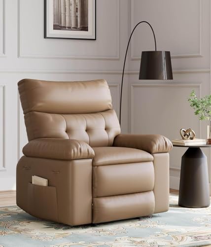 Image of Oversized Extra Wide Manual Recliner Chair, PU Leather Comfortable Reclining Chair with Overstuffed Arms & Back, Side Pocket, Single Sofa for Living Room Bedroom Home Office,Khaki