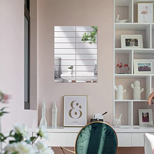 Image of EHKO Glass Mirror Tiles, 2''X8'' Tiles Self Adhesive Stripe Wall Stickers Removable Long Acrylic Frameless Sheets For Home Living Room Bedroom Diy Decor (10Pcs, Silverrectangular)