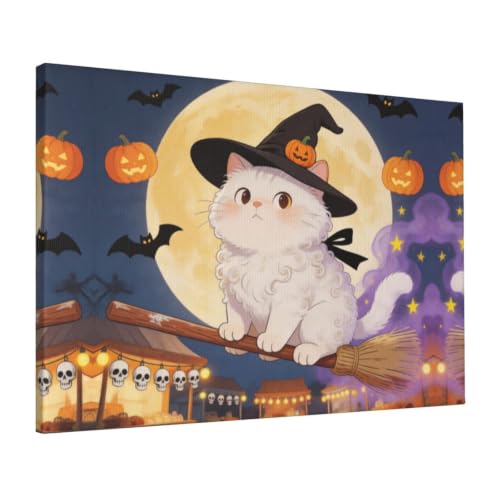 Toile murale moderne chat grand tableau déco 40x60 encadré prêt à suspendre