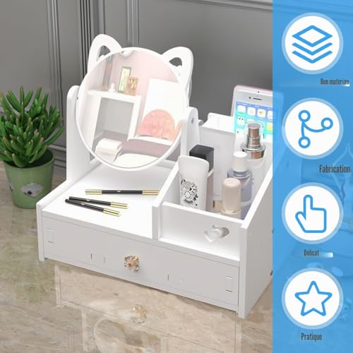 Organisateur de coiffeuse blanc miroir rond design épuré pour commode - 5