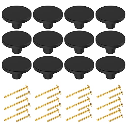 BIGLUFU 12 Pièces Boutons de Porte, Noir Laiton Rond Monotrou Poignée, Vintage Poignées Boutons de Meuble, pour Commode, Armoire, Meuble, Porte Placard, avec Vis (20mm*30mm) Cover