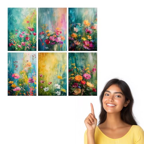 Image of SiddArtify Vibrant Floral Oil Painting Art Print Set - 300GSM Board - 8x12 Inch - Pack of 6 Wall Room Decoration art Poster Prints