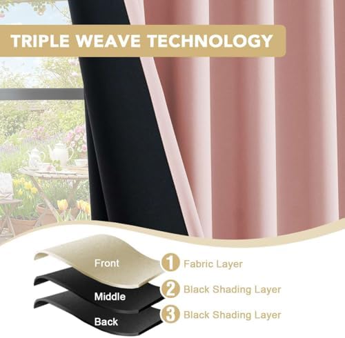 H.VERSAILTEX Blackout Curtains 84 Inch Length 2 Panels Set for Living Room Bedroom, Back Tab Pinch Pleated Thermal Insulated Room Darkening Light Blocking Curtains with Hooks, Baby Pink — view 7