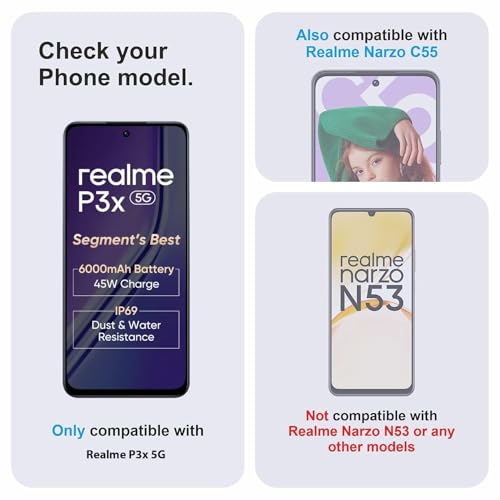 Image of Tempered Glass Screen Protector Compatible for Realme P3x 5G / Realme P3x with Edge to Edge Coverage and Easy Installation Kit