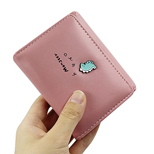 Women Cute Small Dinosaur Wallet Girls Pu Leather Short Bifold Coin Purse Card Holder Clutch (Color : Pink)2