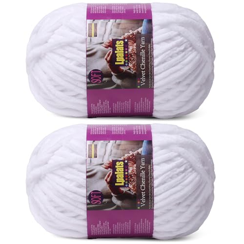 Image of Chunky Chenille Yarn for Crocheting, White Fluffy Blanket Yarn for Crochet