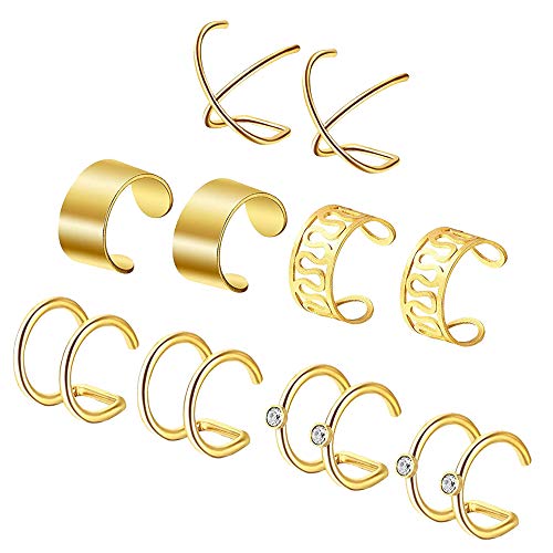 ZS 5 Pairs Ear Cuff Rose Gold Cuff Ring, Ear Clips Non Piercing Stainless Steel Cartilage Earring, 5 Various Styles Cuff Earrings for Women