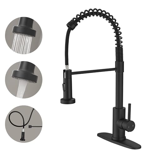 VOTON Black Kitchen Faucet with Pull Down Sprayer Pull Out Kitchen Sink Faucet Stainless Steel...