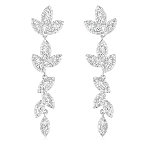 EAMTI ブライダルウェディングイヤリング レディース ファンシー キュービックジルコニア ダングル クリスタル ブライダル シャンデリア イヤリング 925 スターリング ポスト ダングル イヤリング 花嫁 ブライズメイド用, 真鍮, ジルコンのサムネイル