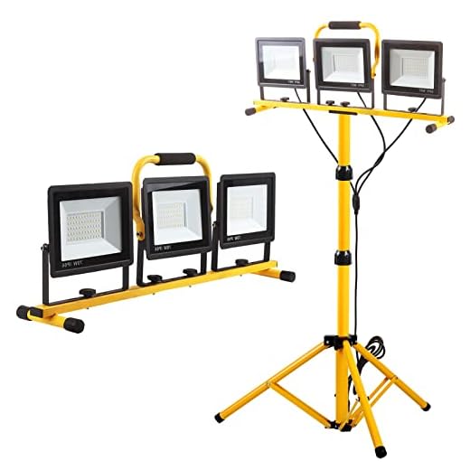 22000 Lumen Work Lights with Stand, 3 Head Portable LED Work Light, with Adjustable&Foldable Tripod Stand, IP66 Waterproof Lamp for Outdoor Indoor Job Site Workshop Garage Construction Site Lighting