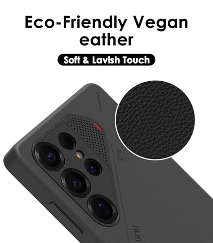 Image of Aulumu S25 Ultra Galaxy Vegan Leather Case Magnetic Case | Compatible With Magsafe | Passive Cooling Samsung Galaxy S25 Ultra Case - Black