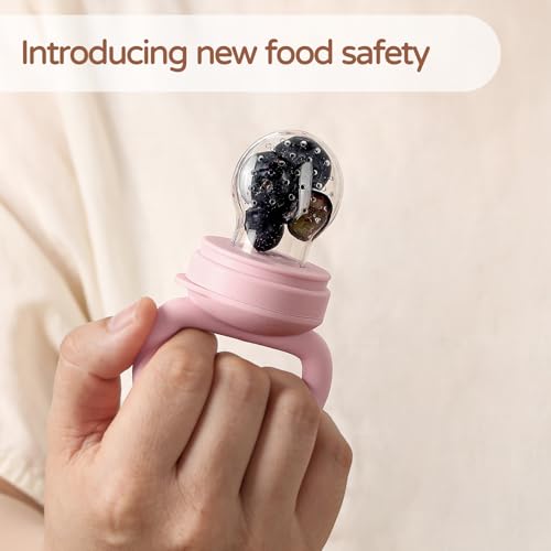 Image of 2 Pack Silicone Baby Fruit Feeder with Mini Freezer Tray, Breastmilk Popsicle Molds for Infant Teething Relief, Baby Teethers, Fresh Food Feeder for Safe Infant Self Feeding - Purple