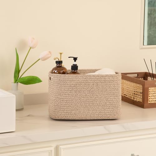 OIAHOMY-4-Pack-Storage-Baskets-for-Organizing-Cube-Storage-Bins-for-Shelves-Rectangle-Storage-Baskets-With-Handles-Woven-Baskets-for-Storage-127Lx9Wx78H-Brown OIAHOMY 4 Pack Storage Baskets for Organizing Cube Storage Bins for Shelves Rectangle Storage Baskets With Handles Woven Baskets for Storage 127Lx9Wx78H Brown