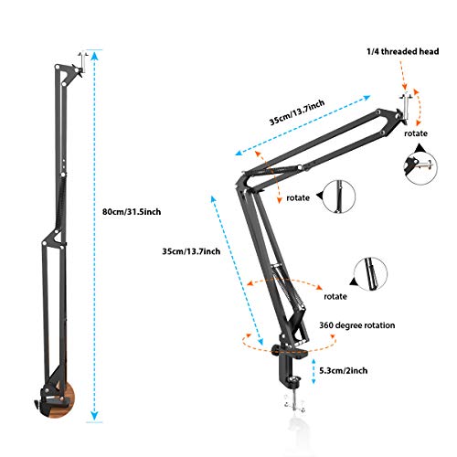 Overhead-Stativ für DSLR-Kameras, robuste Kamera-Schreibtischhalterung mit flexiblem Gelenkarm und Tischklemme für Canon… – Bild 3