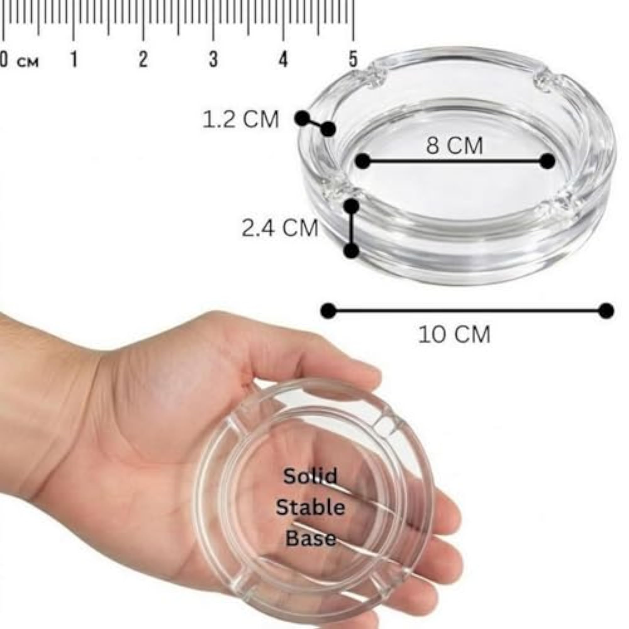 Crystal Clear Glass Ashtray, Heavy Thick Round Design