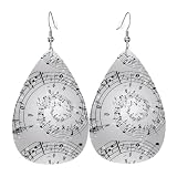 WHJDPP Pendientes de piel con diseño de lágrima y notas musicales, ligeros y colgantes para mujer, gotas de piel sintética vívidas con ganchos chapados en plata, llamativas fiestas