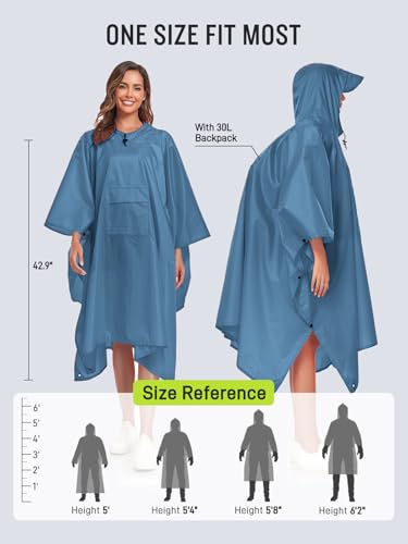 Image of SaphiRose Extra Thick Hooded Rain Poncho Double Layer Waterproof Raincoat Jacket for Men Women Adults