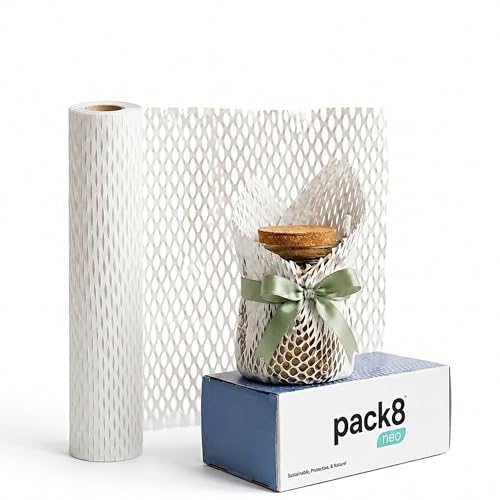 Image of Pack8 Neo Honeycomb Sustainable Paper Packaging Roll, Expandable Cushioning For Breakables, Fragile Items, Shipping, Gifts | Expandable Upto 40-50% (White, 10M X 15 inch)
