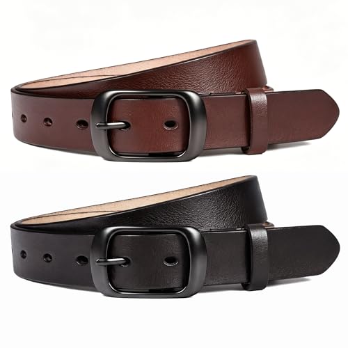 West Leathers [2 Pack Leather Belt Women-Womens Leather Belt with Pin Buckle-Belts for Women for Jeans, Pants, Dresses (Medium: 30'-33')