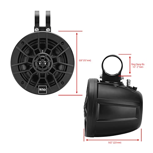Image of BOSS Audio Systems B6ABT ATV UTV Marine Roll cage Waketower Speaker Pods - Built-in Bluetooth, Amplified, 6.5 Inch Speakers, 1 Inch Dome Tweeters, Full Range, 2 Way, IPX6 Weatherproof, Sold in Pairs