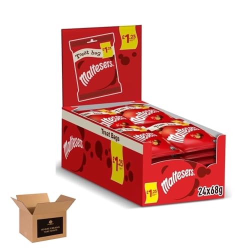 Maltesers Chocolate Gift Box & Snack Packs | Milk Chocolates with Honeycomb | Vegetarian Chocolate Treats for Birthdays, Xmas & Parties Milk Chocolate & Honeycomb Bites Treat Bag (24Pack x 68g)