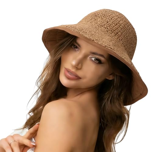 Sombrero tipo bucket de paja grande para mujer miniatura 1