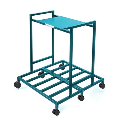 Image of WINSTAR 2-Tier UPS Rack for Home and Office | Metal Inverter Trolley with Wheels | Battery Stand for Inverter with Shelf | 2 Shelf (Double Battery Stand, Teal Color)