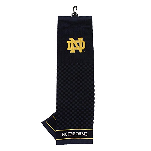 Image of Team Golf NCAA Notre Dame Fighting Irish Embroidered Golf Towel Embroidered Golf Towel, Checkered Scrubber Design, Embroidered Logo