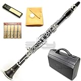SKY Ebonite Bb Clarinet Ebony Neck with Case, Mouthpiece, 11 Reeds, Care kit and more