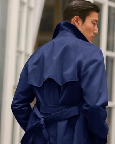 Image of Runcati Mens Trench Coat Double Breasted Notched Lapel Casual Belted Windbreaker Fall Classic Long Jacket Overcoat